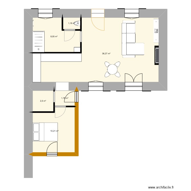 extention. Plan de 6 pièces et 60 m2