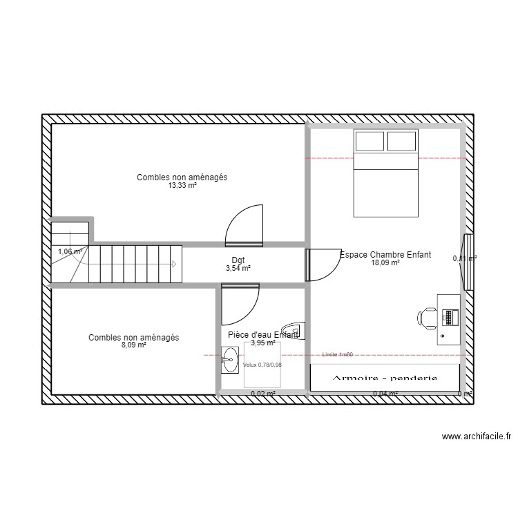 ETAGE. Plan de 10 pièces et 48 m2