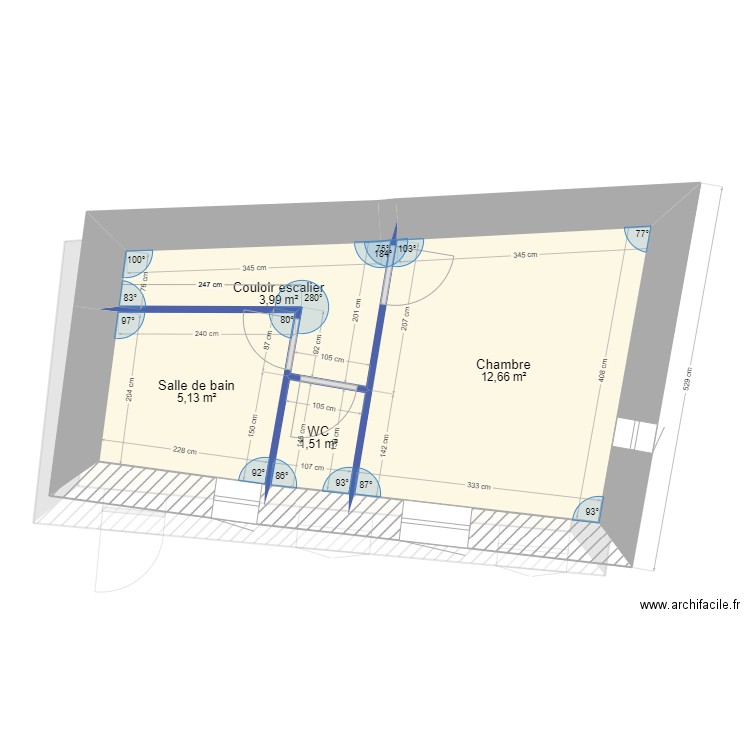 Apt 5 Conti Placo. Plan de 5 pièces et 46 m2