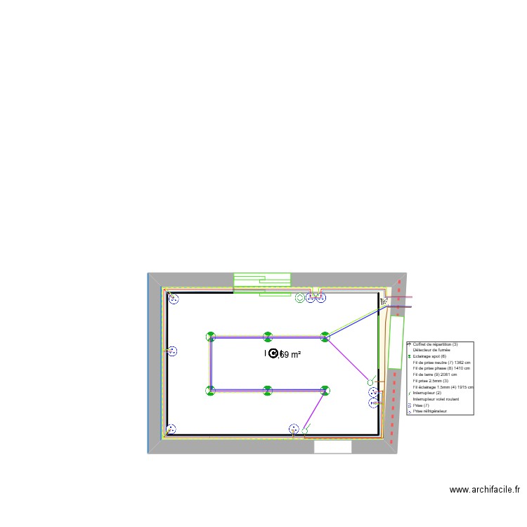 Plan électrique cuisine. Plan de 2 pièces et 12 m2