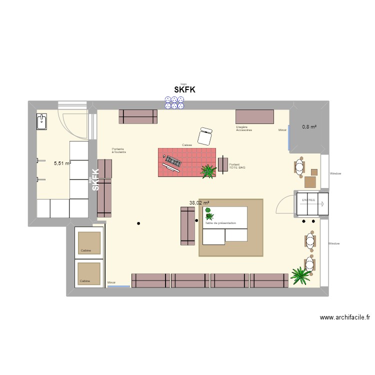 SKFK PAU II côtes. Plan de 3 pièces et 44 m2