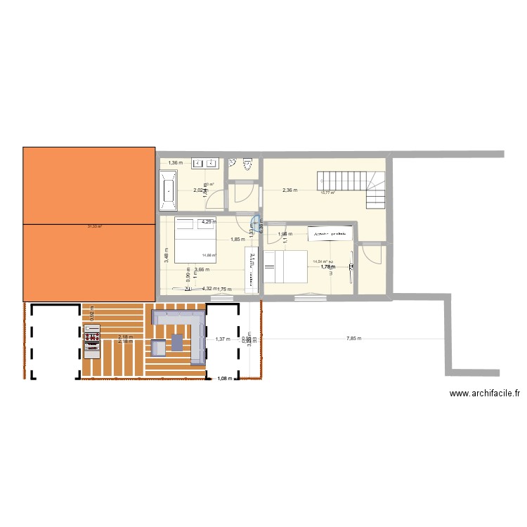 apparte 2/2. Plan de 5 pièces et 87 m2