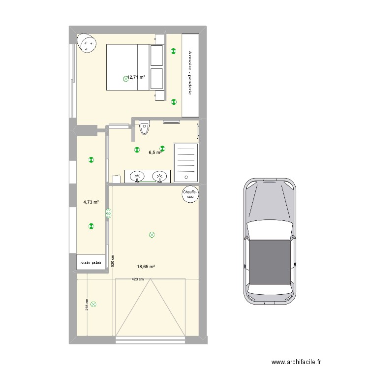 Stella chambre SdB. Plan de 4 pièces et 43 m2