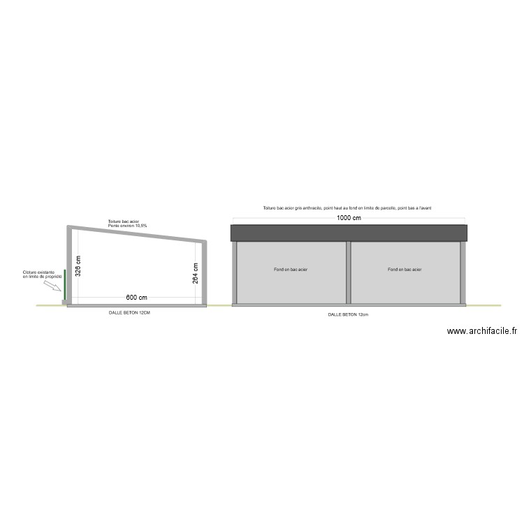 Plan de coupe carport . Plan de 1 pièce et 31 m2