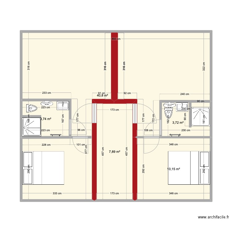 etage pierrelaye. Plan de 5 pièces et 66 m2