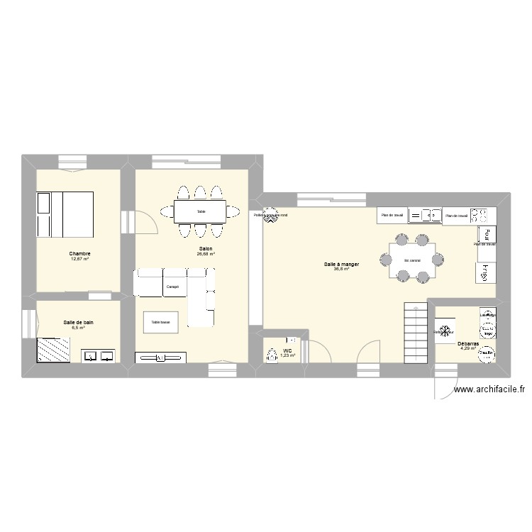 Bas 2 (sans extension). Plan de 6 pièces et 88 m2