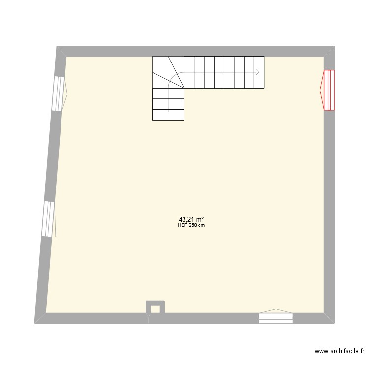 Dortoir. Plan de 1 pièce et 43 m2