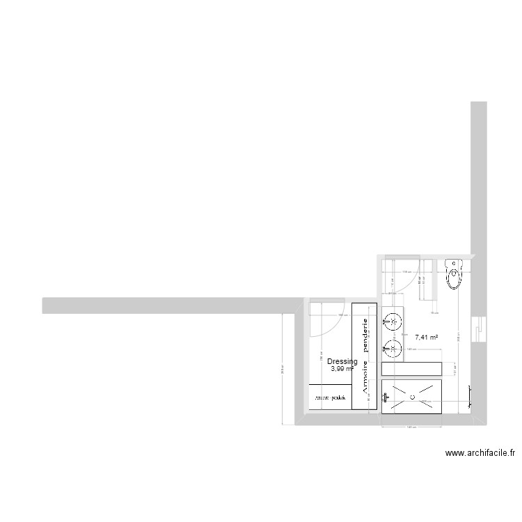 Suite parentale. Plan de 2 pièces et 11 m2