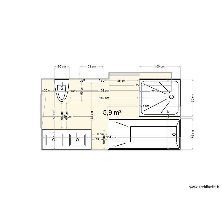 SDB. Plan de 1 pièce et 6 m2