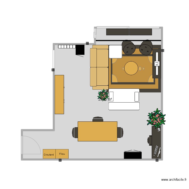  living room choix2. Plan de 1 pièce et 29 m2