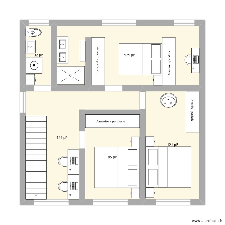 ajout étage 2. Plan de 5 pièces et 52 m2