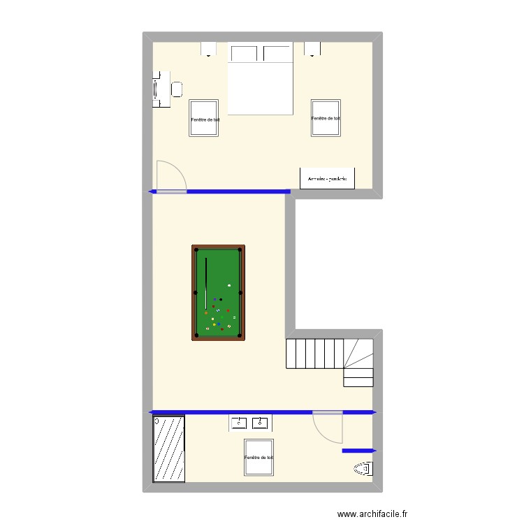 étage héléna . Plan de 2 pièces et 62 m2