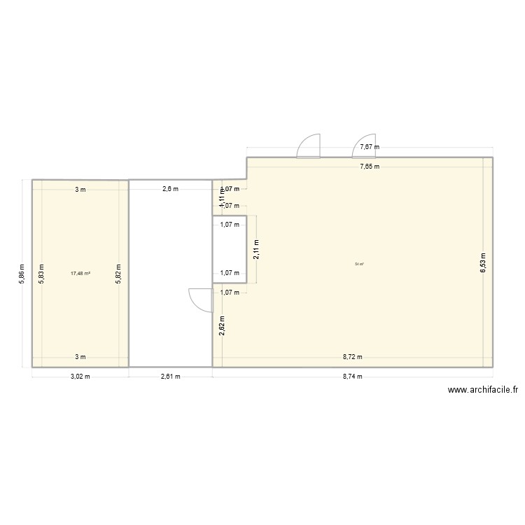 MONOPRIX. Plan de 2 pièces et 71 m2