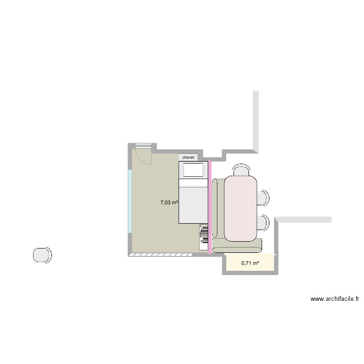 projet Léo /diner room. Plan de 2 pièces et 8 m2