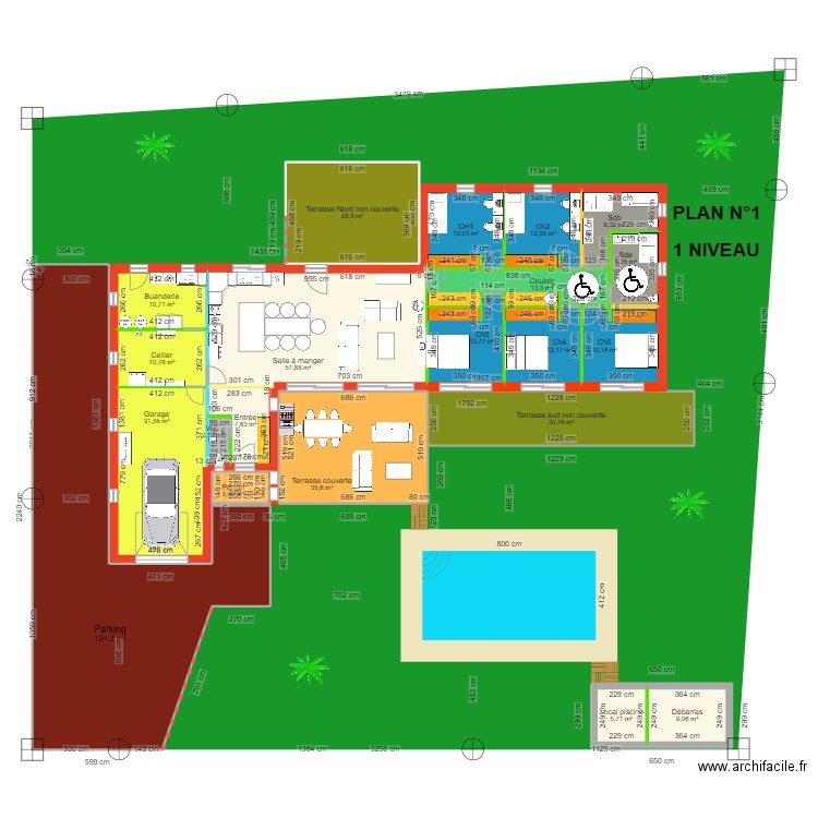 Version RDC : 5CH. Plan de 21 pièces et 443 m2