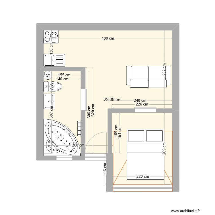 annexe 2. Plan de 1 pièce et 23 m2