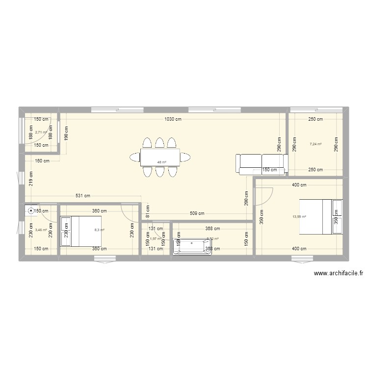 plan1. Plan de 8 pièces et 91 m2