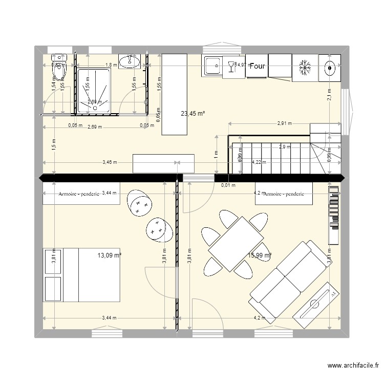 Plan MAISON PetM. Plan de 3 pièces et 53 m2