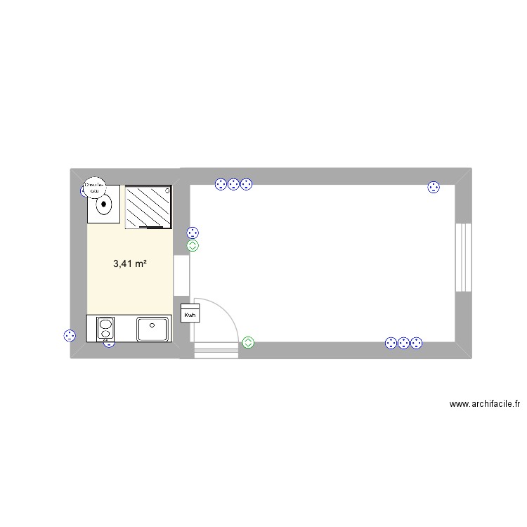 Appartement . Plan de 1 pièce et 3 m2