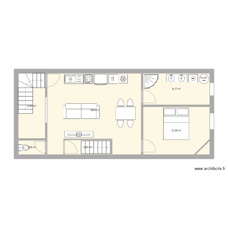 2°Etage. Plan de 6 pièces et 58 m2