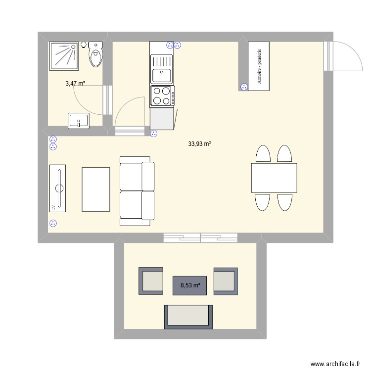 Appart. Plan de 3 pièces et 46 m2