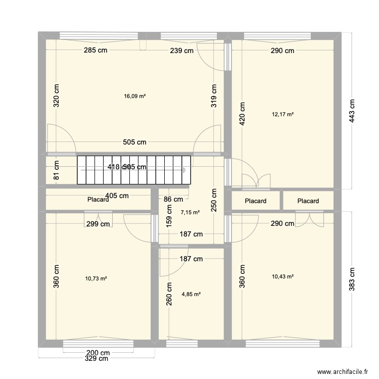 Motte Brulon étage courant vierge. Plan de 9 pièces et 65 m2