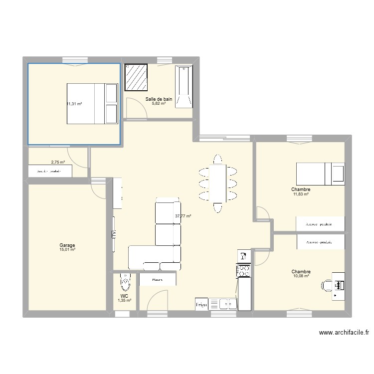 PLAN MAISON. Plan de 8 pièces et 96 m2