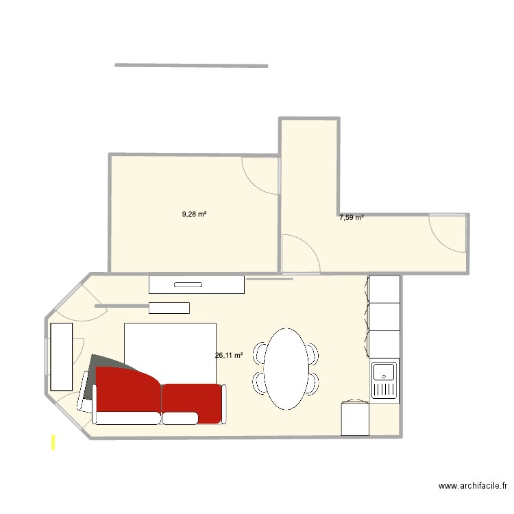 CLAMART Salon 2. Plan de 2 pièces et 33 m2