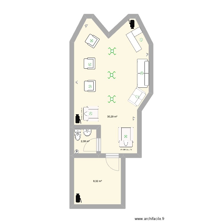 SALON DE COIFFURE. Plan de 3 pièces et 41 m2