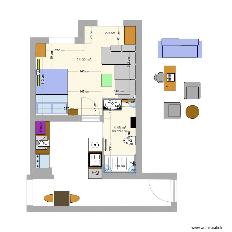 Plan appartement 1 Alex. Plan de 2 pièces et 19 m2