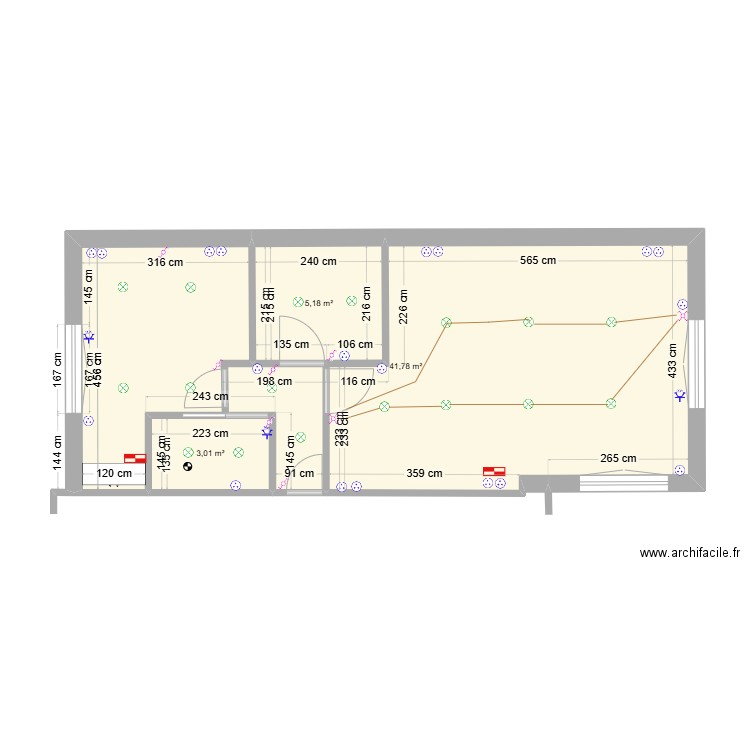 ext_elec_chauf_1. Plan de 3 pièces et 50 m2