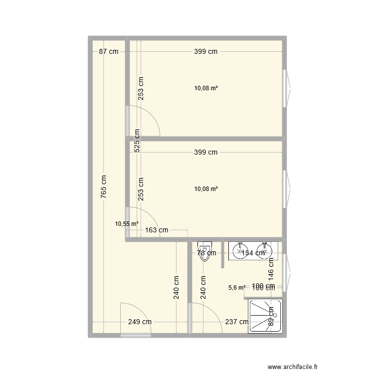 projet 2 chbres. Plan de 4 pièces et 36 m2