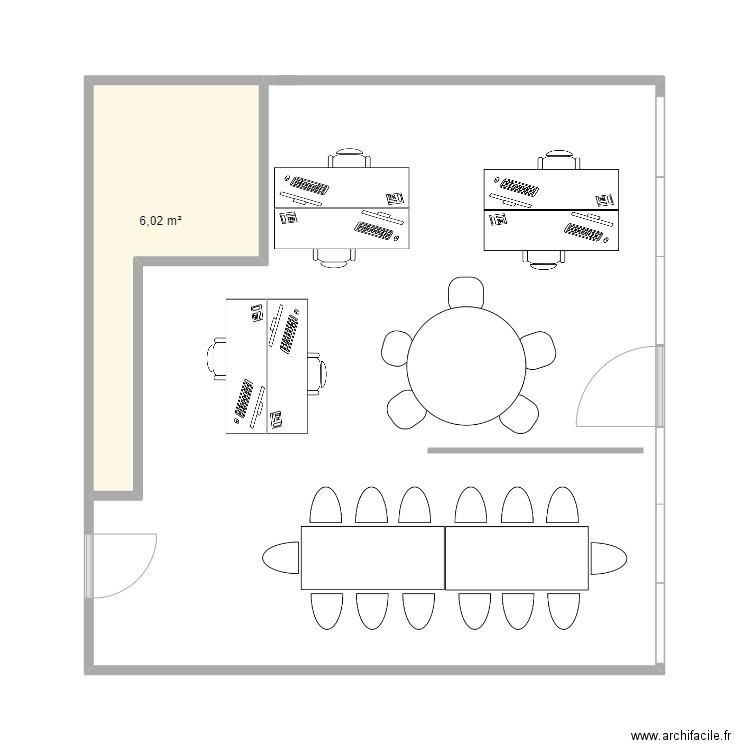 Bureau v3. Plan de 1 pièce et 6 m2