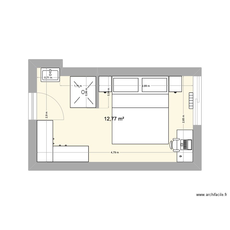 Hypothese2. Plan de 1 pièce et 13 m2