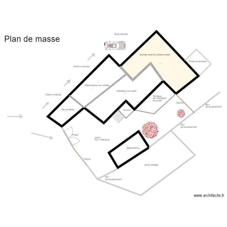 Plan de masse. Plan de 5 pièces et 327 m2