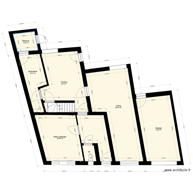 rdc cousin 89 . Plan de 8 pièces et 107 m2