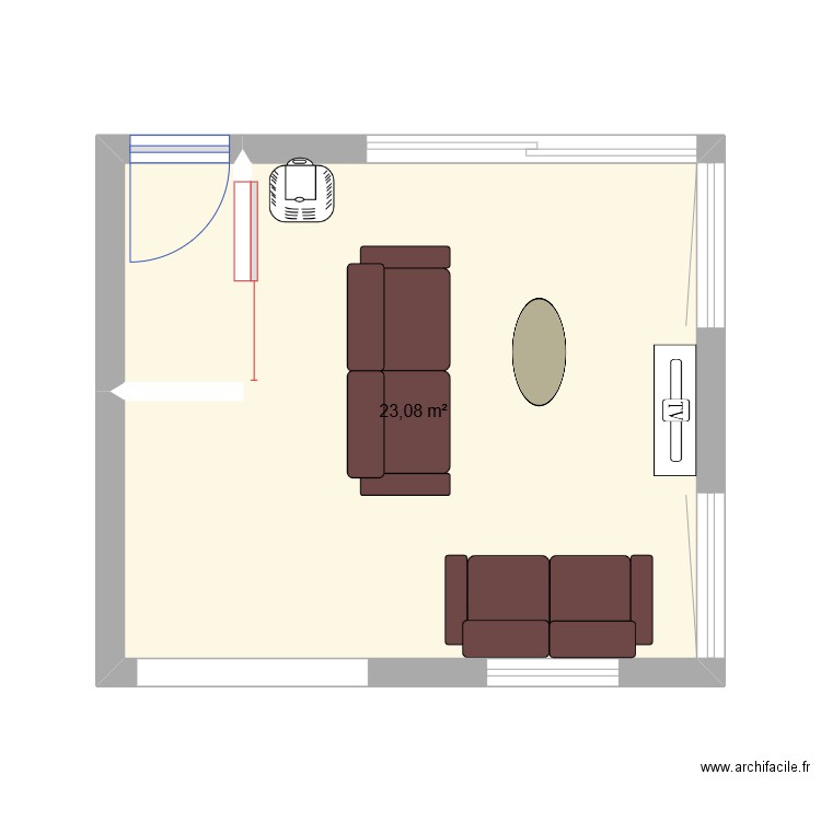 veranda. Plan de 1 pièce et 23 m2