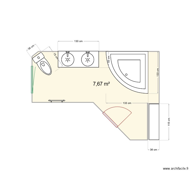 salle de bain mauzun. Plan de 1 pièce et 8 m2