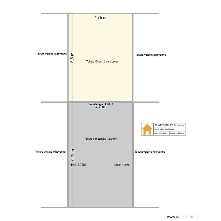 PALN WEYNACHTER avant travaux. Plan de 2 pièces et 67 m2