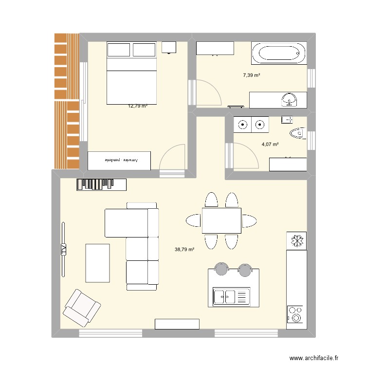 House tree. Plan de 4 pièces et 63 m2