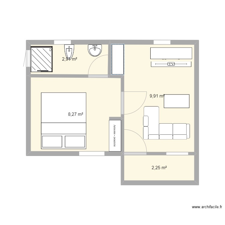 STUDIO LAKOUANGA. Plan de 4 pièces et 23 m2