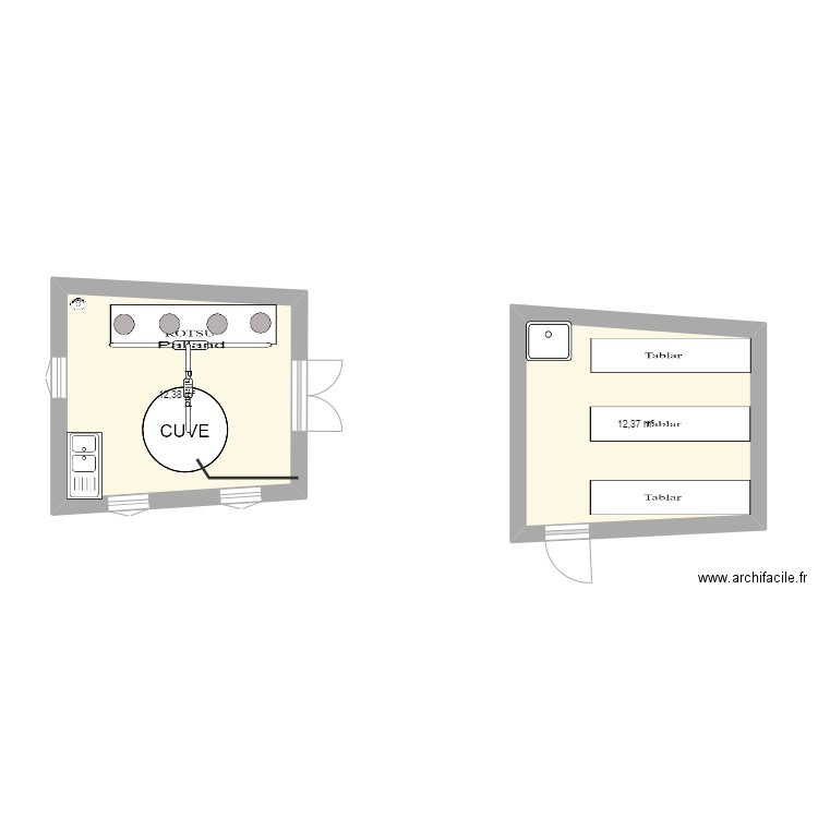 fromagerie. Plan de 2 pièces et 25 m2