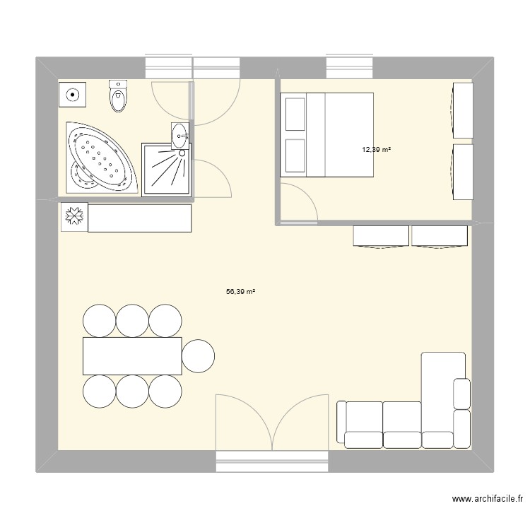 Grange. Plan de 2 pièces et 69 m2