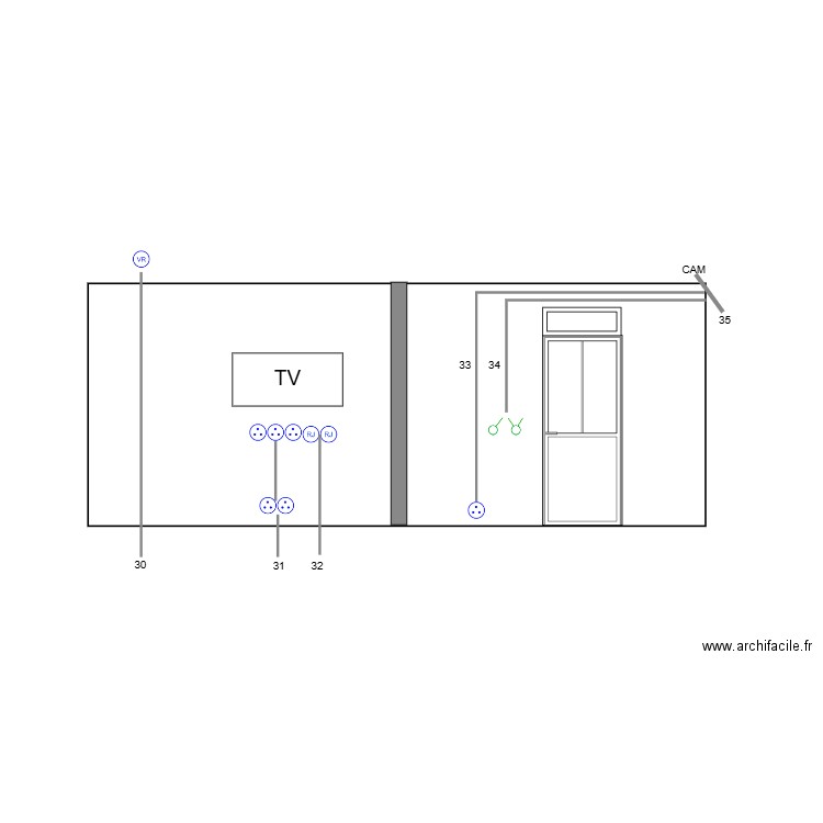 mur RdC Ouest. Plan de 0 pièce et 0 m2