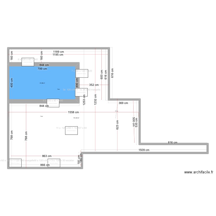 Carrelage . Plan de 2 pièces et 183 m2