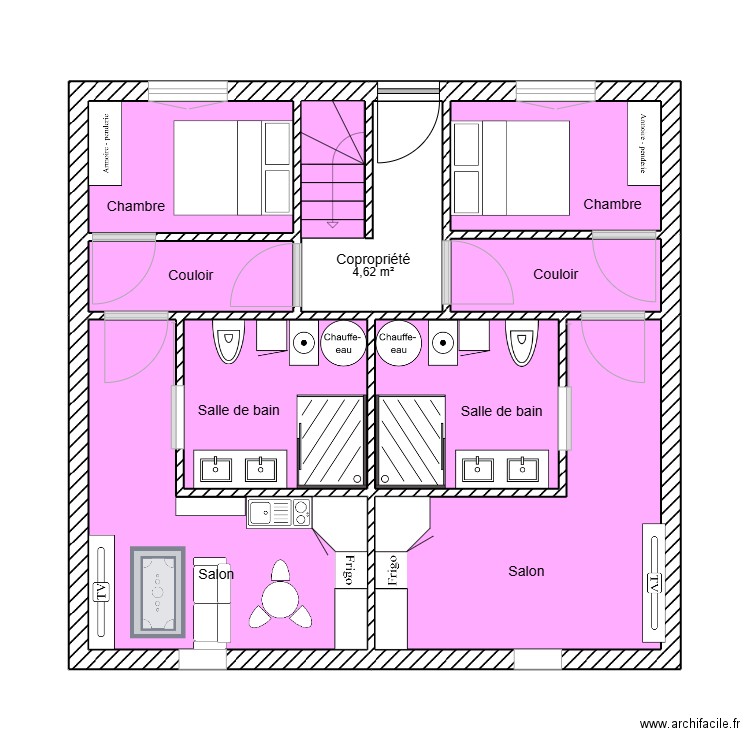 Aménagement Plateau. Plan de 9 pièces et 47 m2