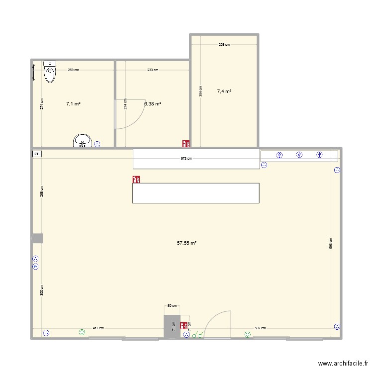 bar. Plan de 4 pièces et 78 m2