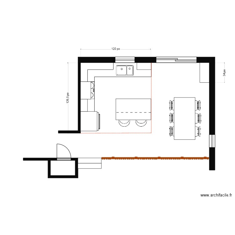 Jackie Cuisine. Plan de 1 pièce et 1 m2