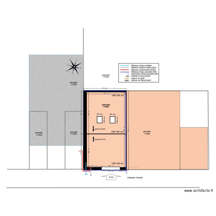 Plan de masse - État projeté. Plan de 1 pièce et 62 m2