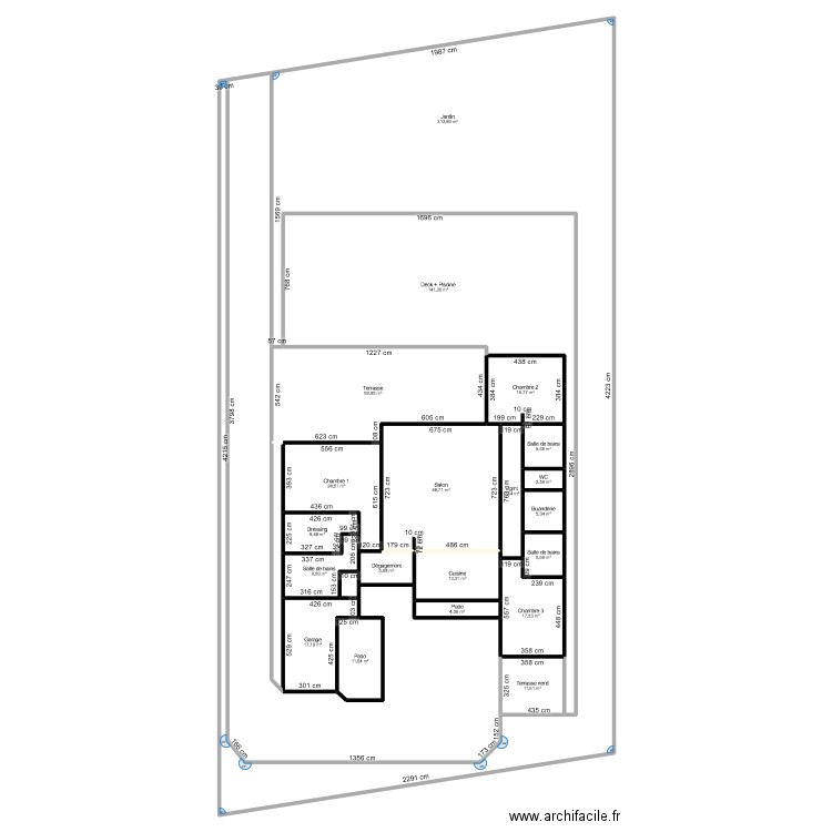 Villa Moréna - Cotations. Plan de 23 pièces et 921 m2